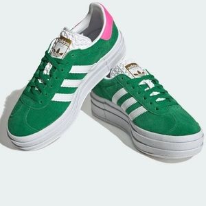 NWT BRAND NEW IN BOX NEVER WORN Adidas GAZELLE BOLD GREEN AND PINK Size 8
